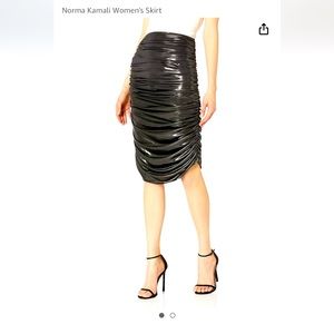 Norma Kamali New/w/tags! Diana gunmetal lame shirred knee length skirt. Size S
